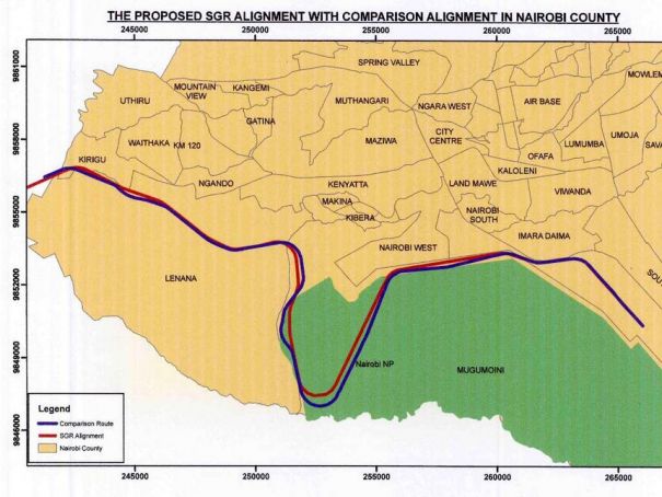 Map of the now abandoned railway route through Nairobi National Park.